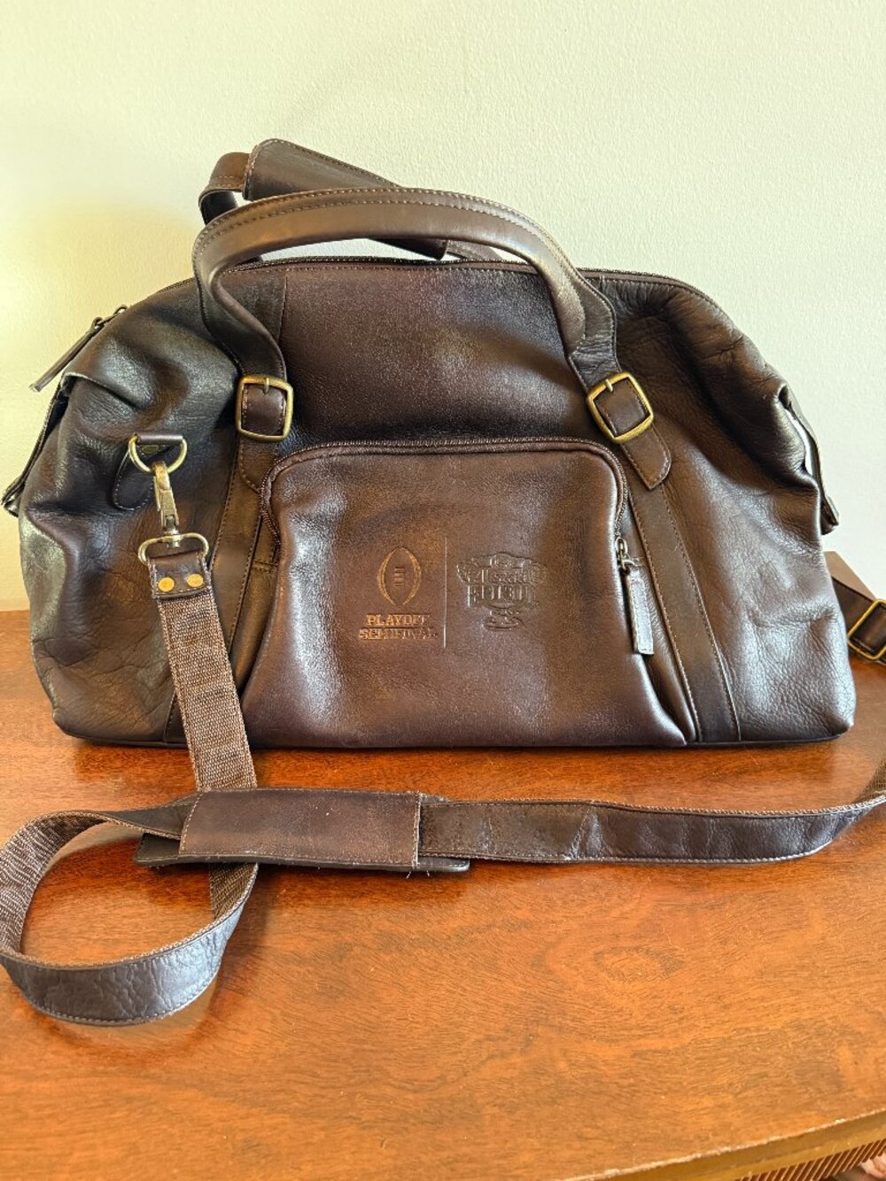 Claire Chase Leather Duffle Bag College Football Playoff Sugar Bowl Brown